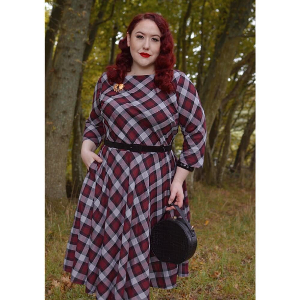 Unique Vintage Women's Burgundy Plaid Devon Swing Dress 3X/20 Preppy Retro